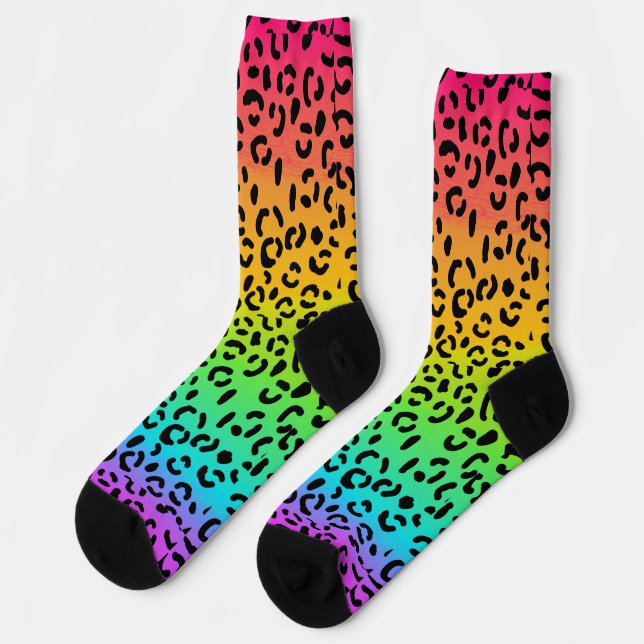 Rainbow Jaguar Spots Animal Print Socks (Left)