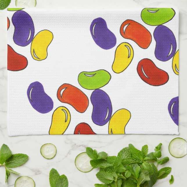 Rainbow Jelly Bean Easter Basket Candy Treats Tea Towel (Folded)