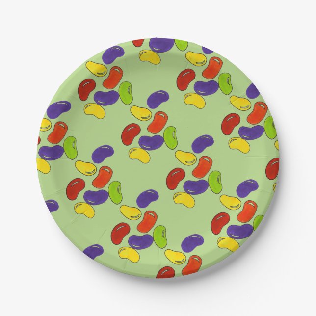 Rainbow Jelly Beans Jellybean Easter Basket Candy Paper Plate (Front)