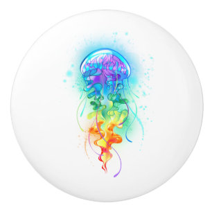 Rainbow jellyfish ceramic knob