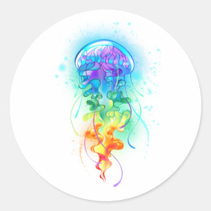 Rainbow jellyfish classic round sticker