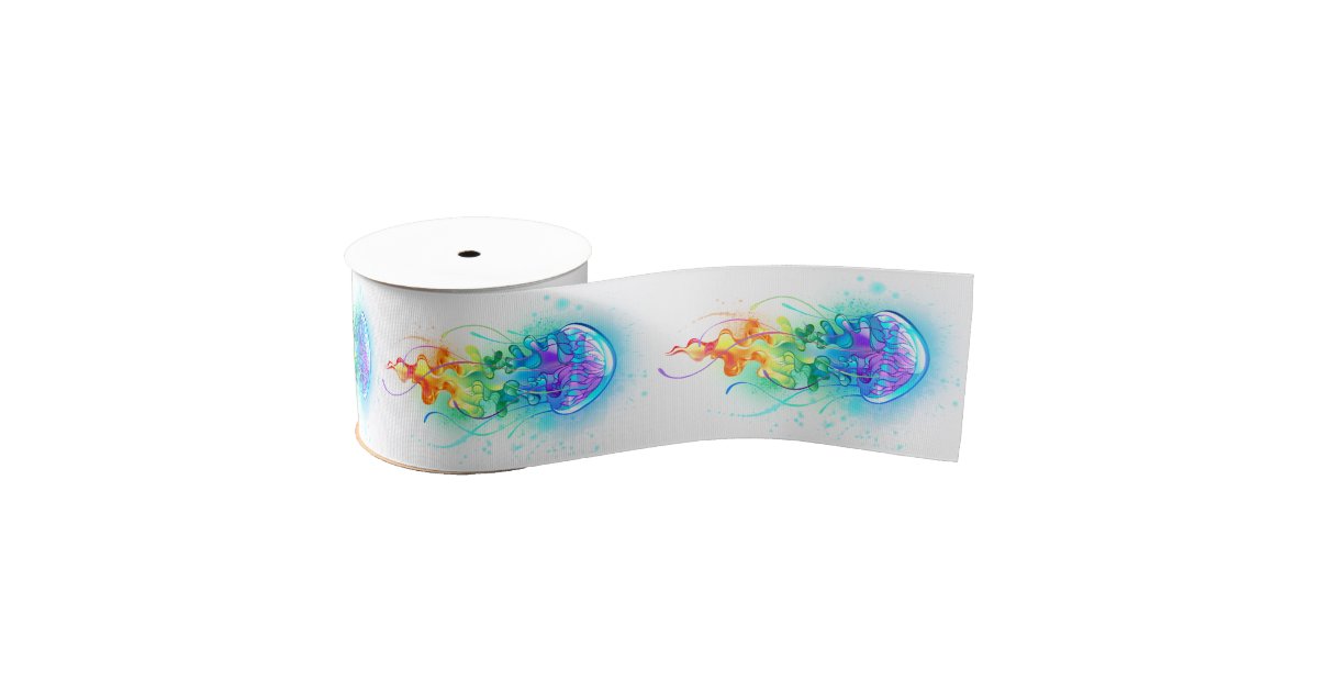 Rainbow jellyfish grosgrain ribbon Zazzle