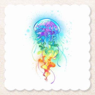Rainbow jellyfish paper coaster