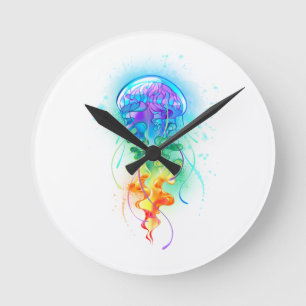 Rainbow jellyfish round clock