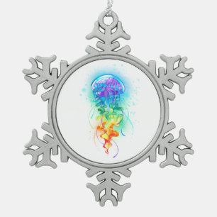 Rainbow jellyfish snowflake pewter christmas ornament
