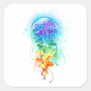 Rainbow jellyfish square sticker