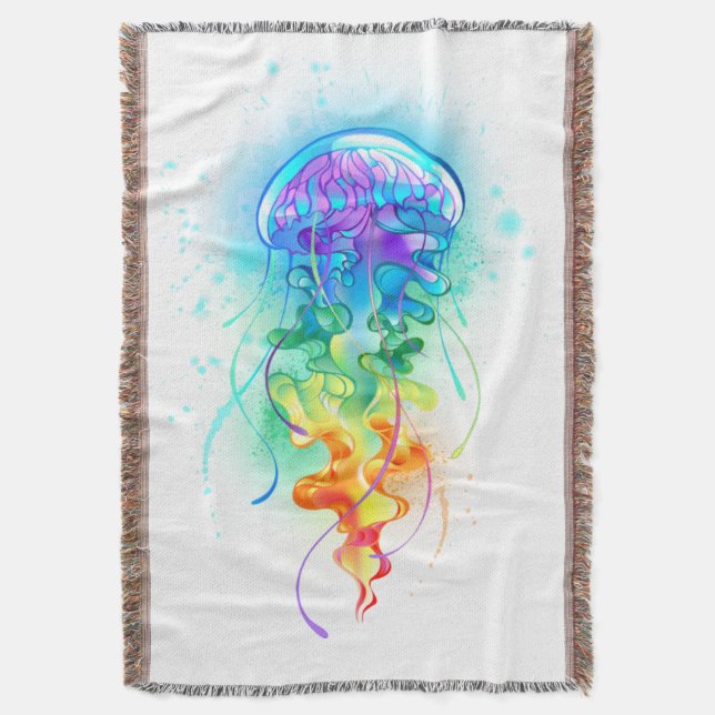 Rainbow jellyfish throw blanket (Front Vertical)