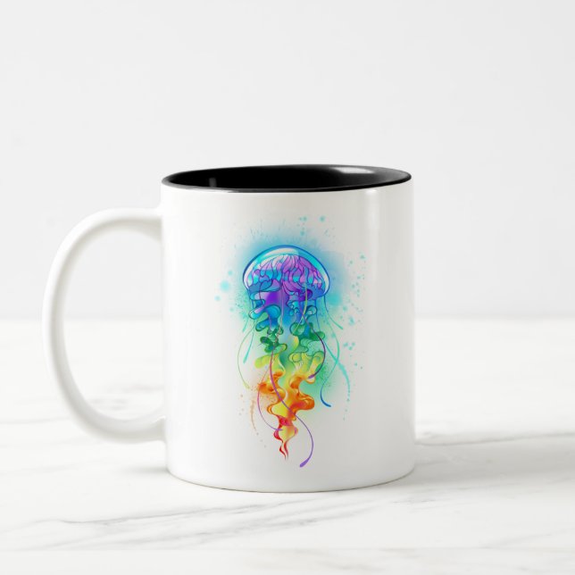 Rainbow jellyfish Two-Tone coffee mug (Left)