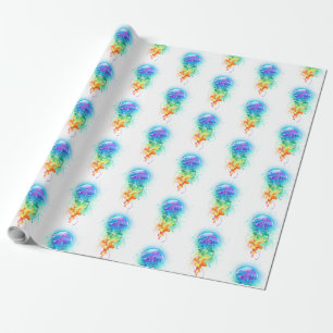 Rainbow jellyfish wrapping paper