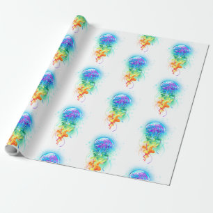 Rainbow jellyfish wrapping paper