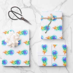 Rainbow jellyfish wrapping paper sheet
