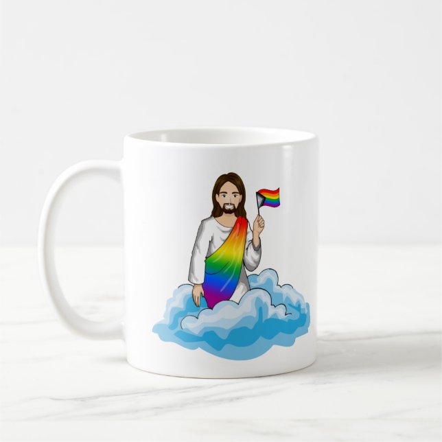 Rainbow Jesus Progress Flag Coffee Mug (Left)