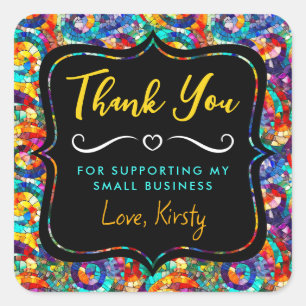 Rainbow Jewel Tone Mosaic Glass Small Business Square Sticker