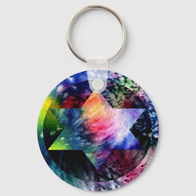 Rainbow Jewish Star of David Keychain (Front)