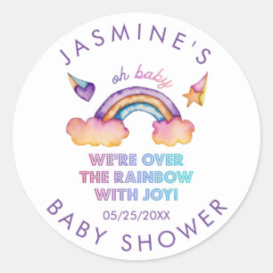 Rainbow Joy Baby Shower Favour Classic Round Sticker