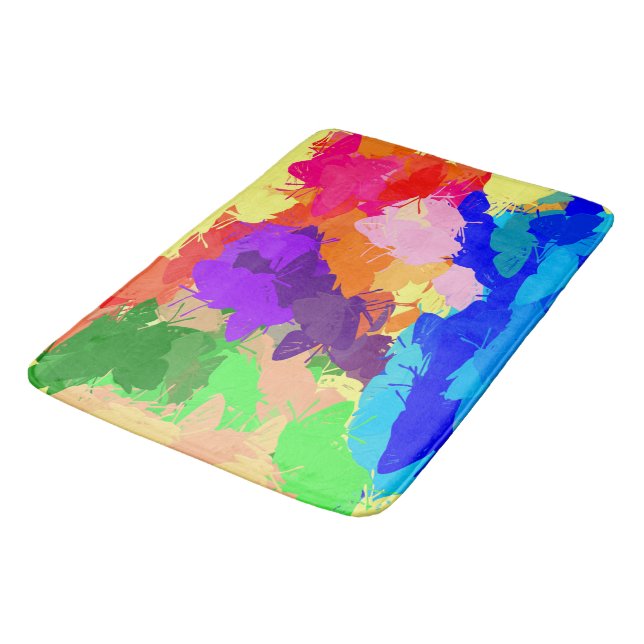 Rainbow Kaleidoscope Butterflies Bath Mat (Angled)