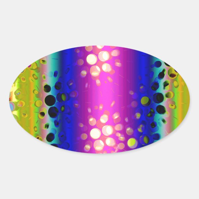 Rainbow Kaleidoscope Dotted Bursts Pattern Oval Sticker (Front)