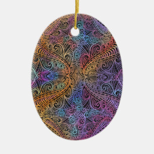 Rainbow Kaleidoscope Mandala Ceramic Tree Decoration