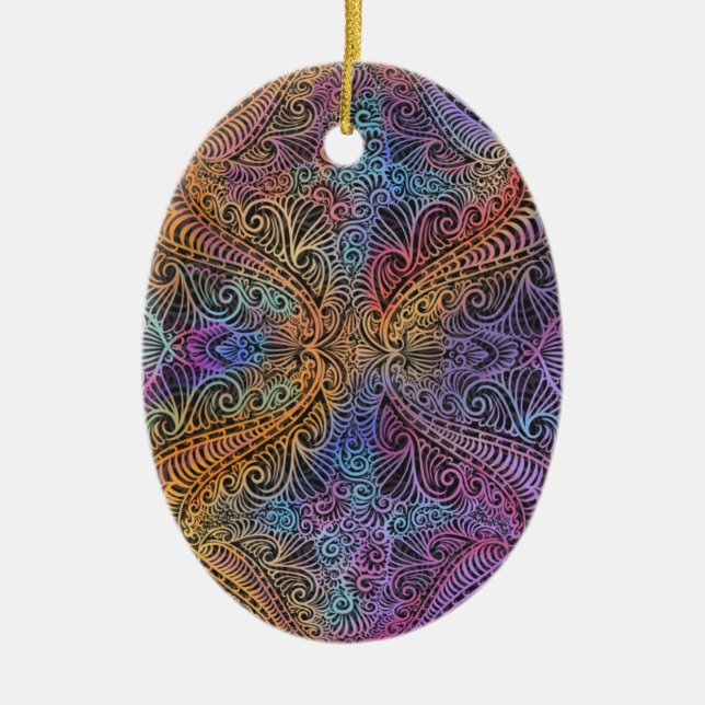 Rainbow Kaleidoscope Mandala Ceramic Tree Decoration (Front)