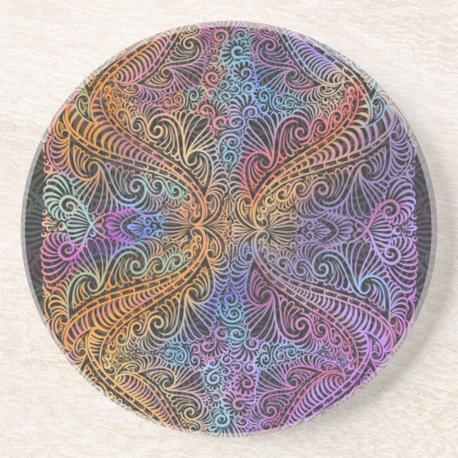 Rainbow Kaleidoscope Mandala Coaster (Front)