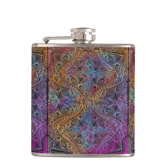 Rainbow Kaleidoscope Mandala Hip Flask (Front)