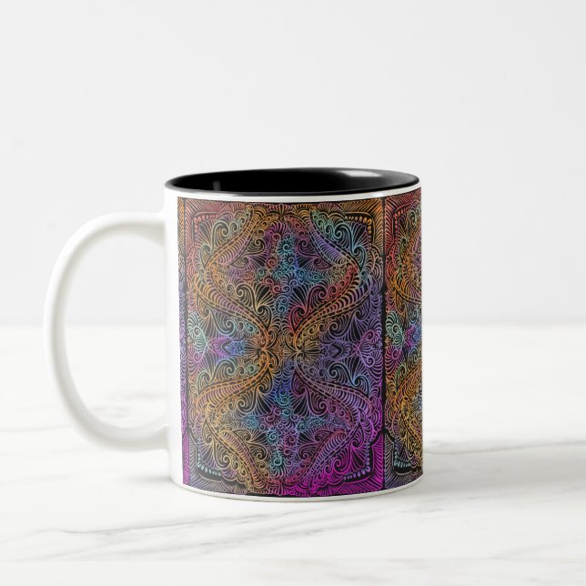 Rainbow Kaleidoscope Mandala Two-Tone Coffee Mug (Left)