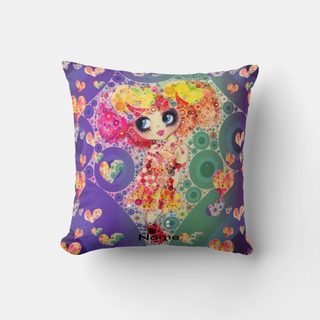 Rainbow Kawaii Girl PinkyP Harajuku style Cushion (Front)