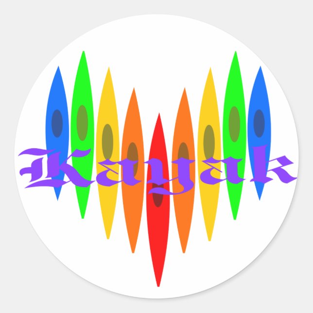 Rainbow Kayak Heart Classic Round Sticker (Front)