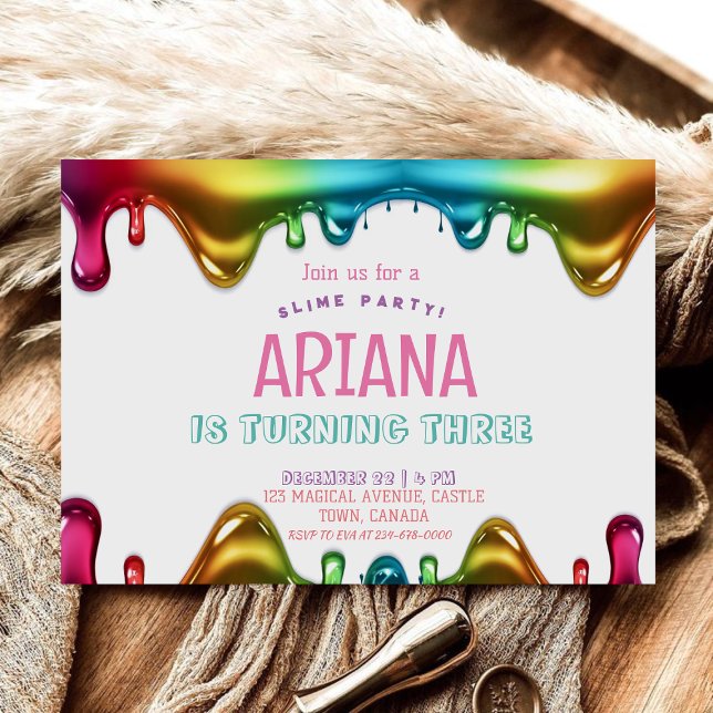 Rainbow Kids 3rd Slime Birthday Party Invitation (Creator Uploaded)