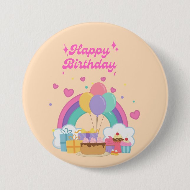 Rainbow kids birthday  7.5 cm round badge (Front)
