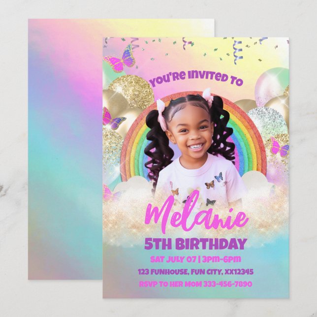 Rainbow Kids Birthday Party Invitation (Front/Back)