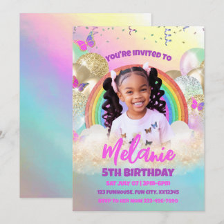 Rainbow Kids Birthday Party Invitation