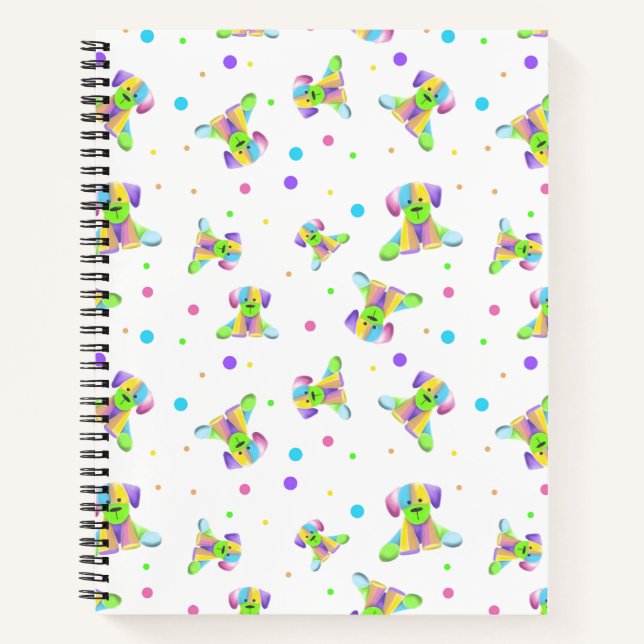 rainbow kids dog puppy polka dot bright fun colour notebook (Front)
