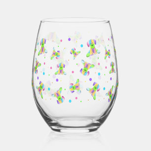 rainbow kids dog puppy polka dot bright fun colour stemless wine glass