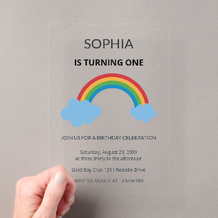 Rainbow Kids First Birthday Party Acrylic Invitations