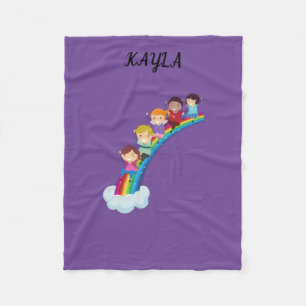 Rainbow kids fleece blanket personalised.