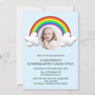 Rainbow Kids Graduation Photo Invitation