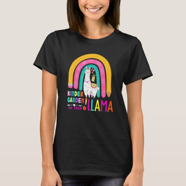 Rainbow Kindergarten No Prob Llama 100th Day of Sc T-Shirt (Front)
