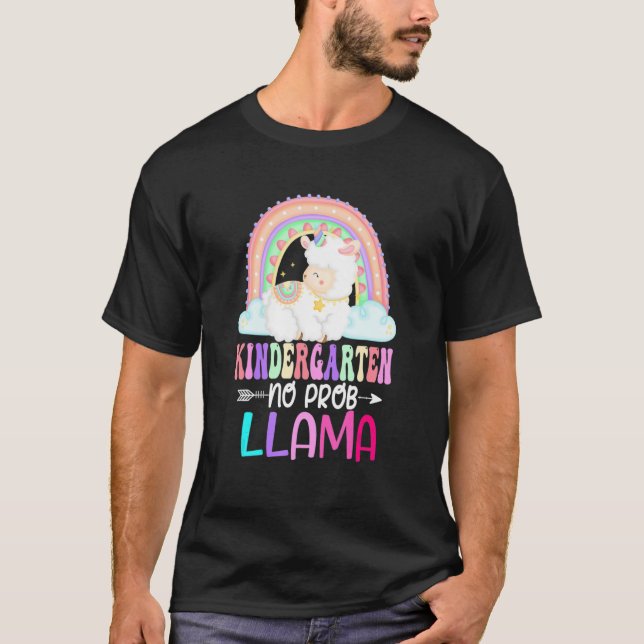 Rainbow Kindergarten No Prob Llama 100th Day Of Sc T-Shirt (Front)