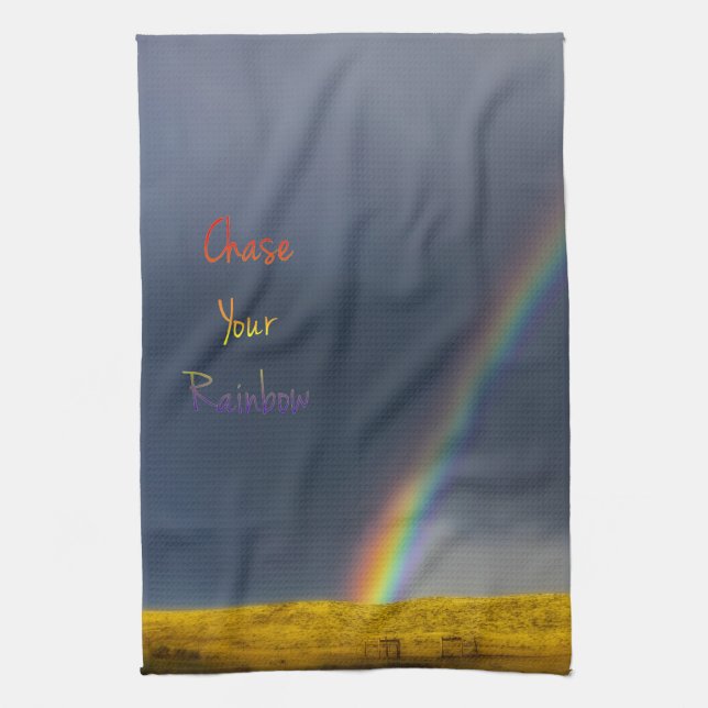 Rainbow Kitchen Towel with Chase Your Rainbow text (Vertical)