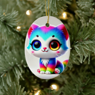 Rainbow Kitten Ceramic Tree Decoration