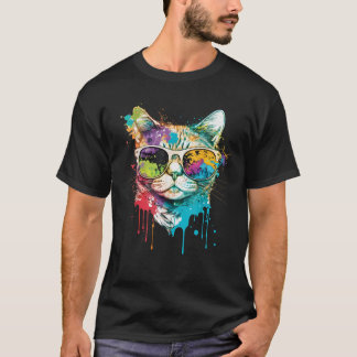 Rainbow Kitten Colorful Feline Mosaic Cat with sun T-Shirt