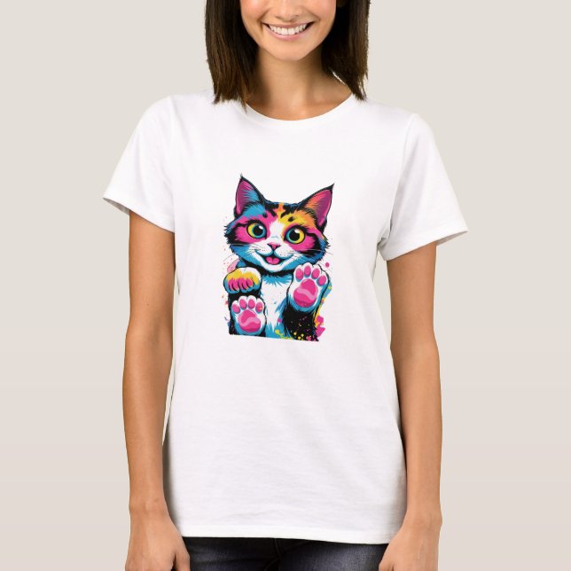 Rainbow Kitten Coquette Png Design, Colourful Cat  T-Shirt (Front)