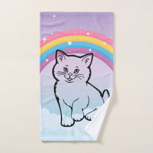 rainbow, kitten hand towel