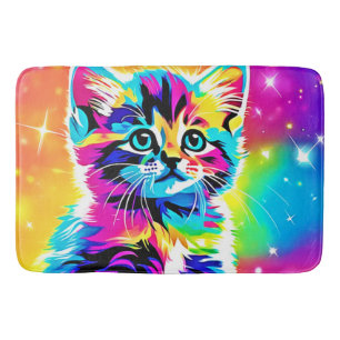 Rainbow Kitten Portrait Bath Mat