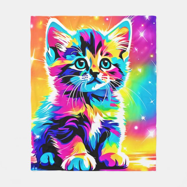 Rainbow Kitten Portrait Fleece Blanket (Front)