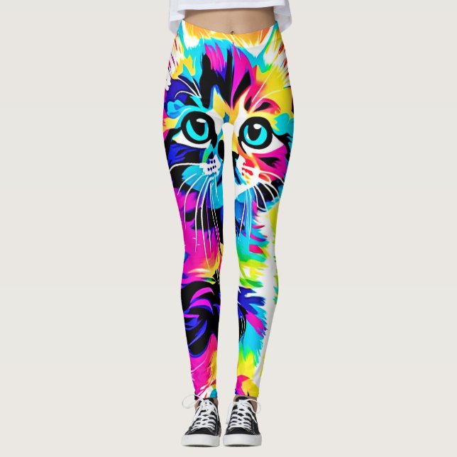Rainbow Kitten Portrait Leggings (Front)