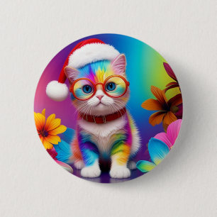 Rainbow Kitten Santa Claus-57357 6 Cm Round Badge