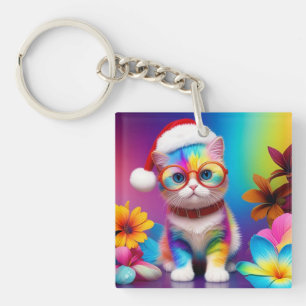 Rainbow Kitten Santa Claus-57357 Key Ring
