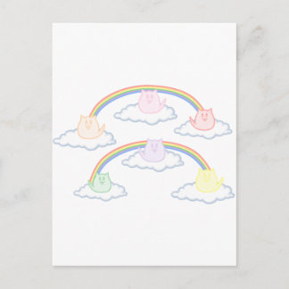 Rainbow kittens on clouds postcard